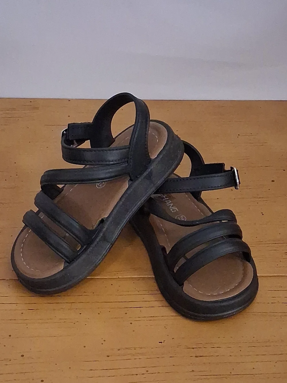Black Strappy Kids Sandals with Buckle